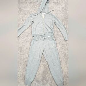 True Religion Sweatsuit Womens Large Gray Logo Full Zip Hooded Jacket Jogger